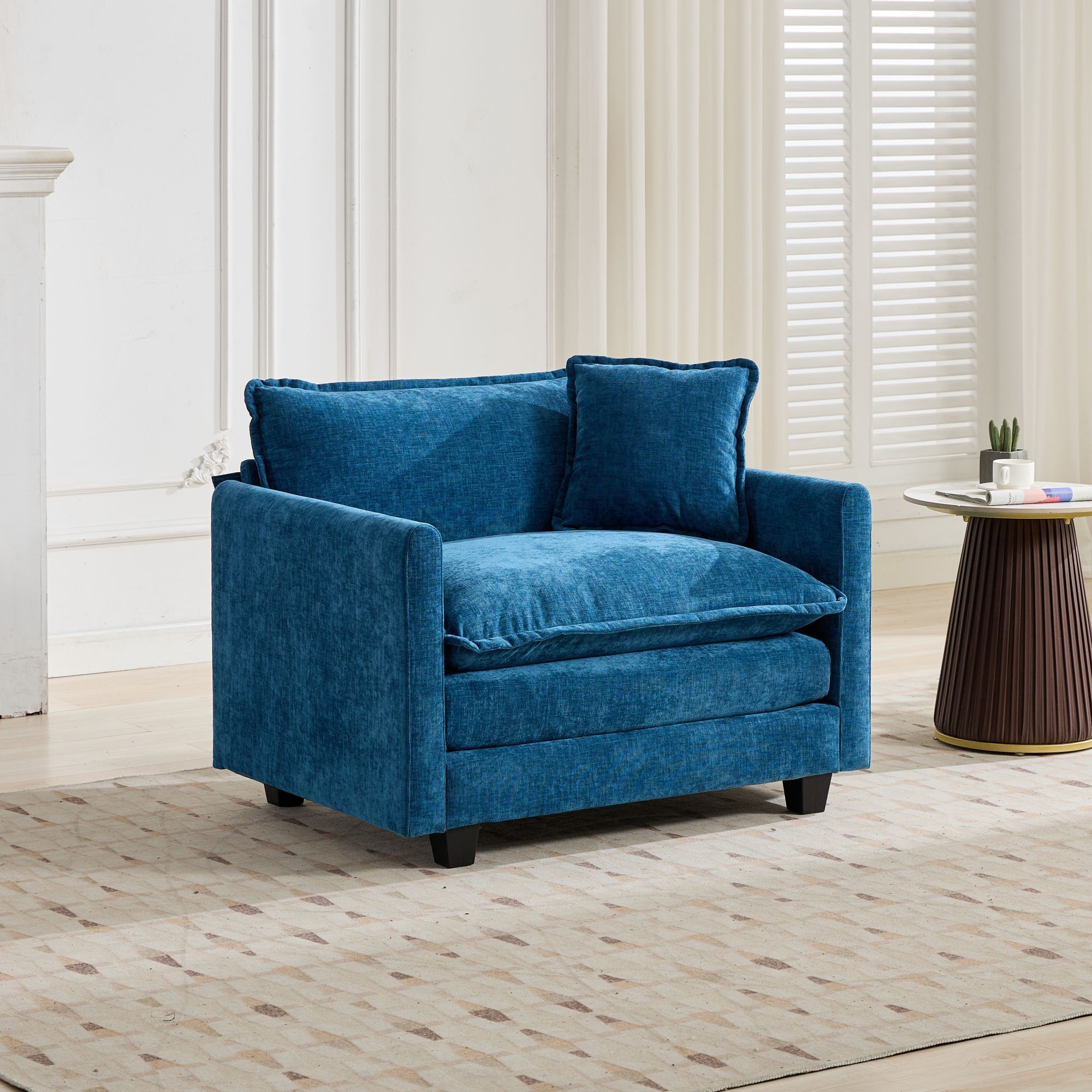 Cloud Sofa one Seat (Armrests are not included), Modern Sectional Couch, for Living Room Bedroom and Apartment, Comfy Double Layer Upholstered Seat Cushion, Breathable Chenille Fabric, Blue - Grand Goldman Shop