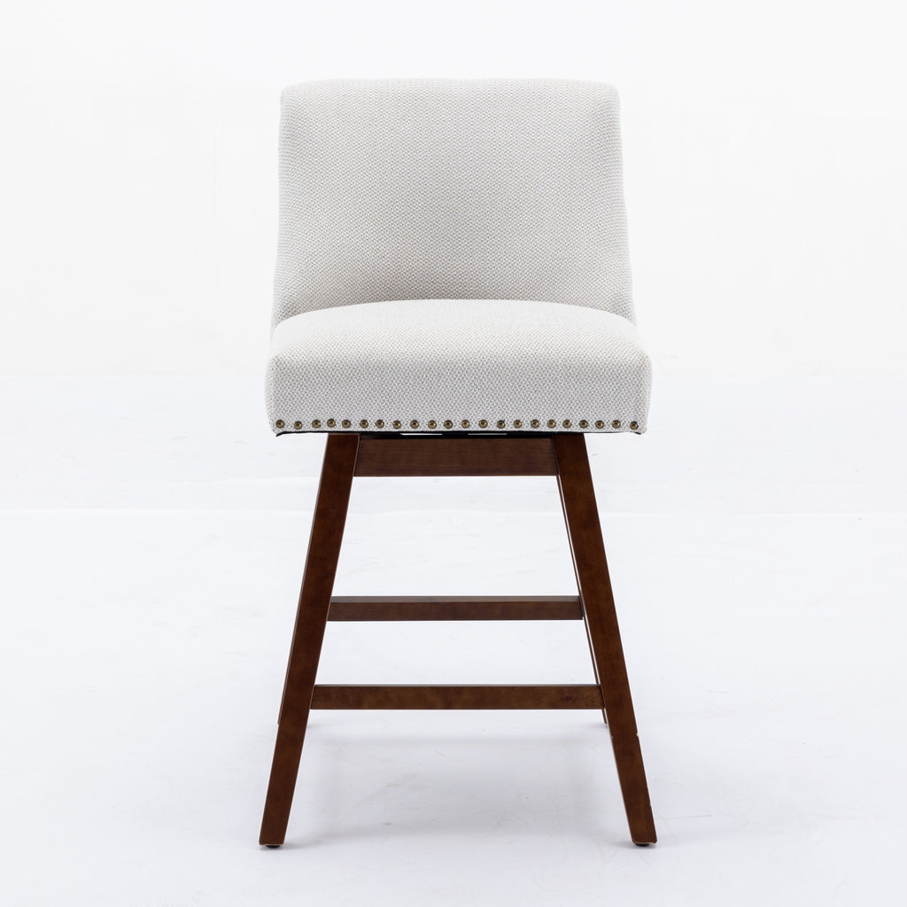 Ivory Upholstered Counter Height Swivel Barstools Set of 2, 26'' H Seat, Fabric and Rubber Wood - Grand Goldman Shop