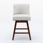 Ivory Upholstered Counter Height Swivel Barstools Set of 2, 26'' H Seat, Fabric and Rubber Wood - Grand Goldman Shop