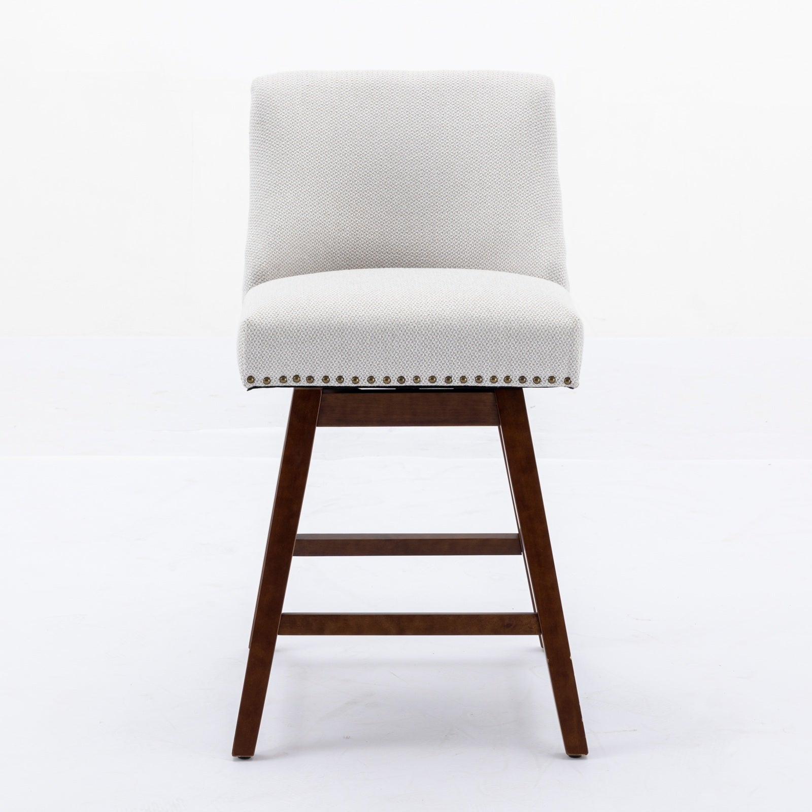 Ivory Upholstered Counter Height Swivel Barstools Set of 2, 26'' H Seat, Fabric and Rubber Wood - Grand Goldman Shop