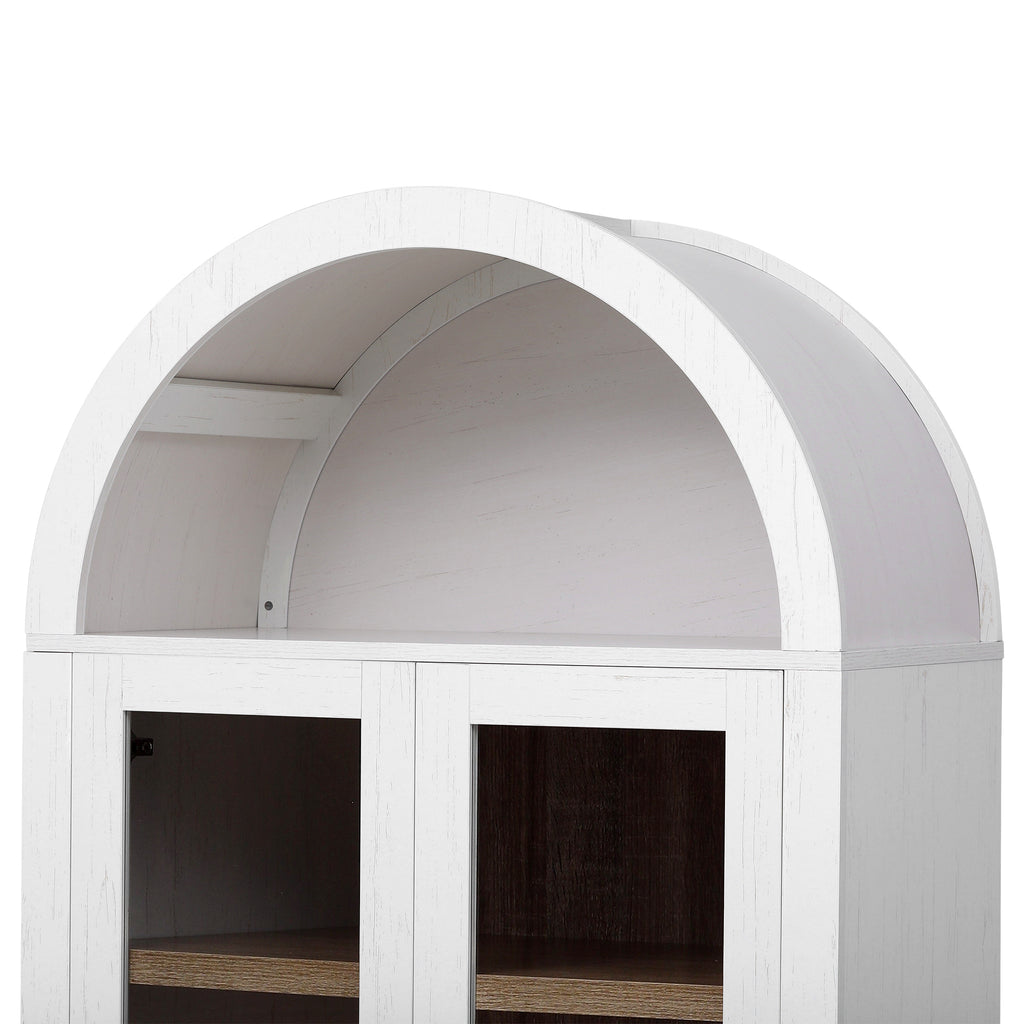 K&K 71' Tall Arched Kitchen Pantry Cabinet with 2 Large Drawers, Modern Farmhouse Kitchen Storage Cabinets with Adjustable Shelves, Glass Door, Wood Versatile Cupboard for Kitchens, Dining Room, White - Grand Goldman Shop