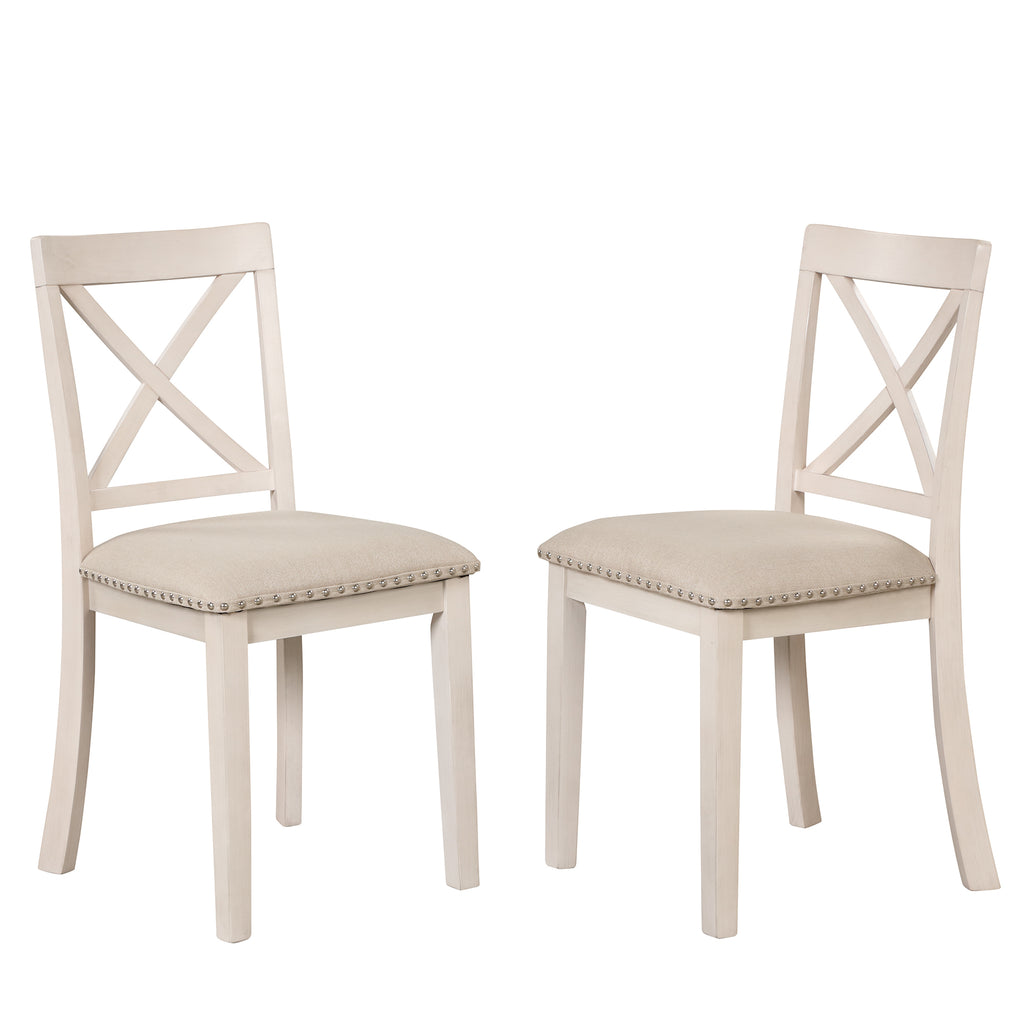 Antique White Modern Dining Table Set for 4 with Round Table and Chairs, Solid Wood & MDF - Grand Goldman Shop