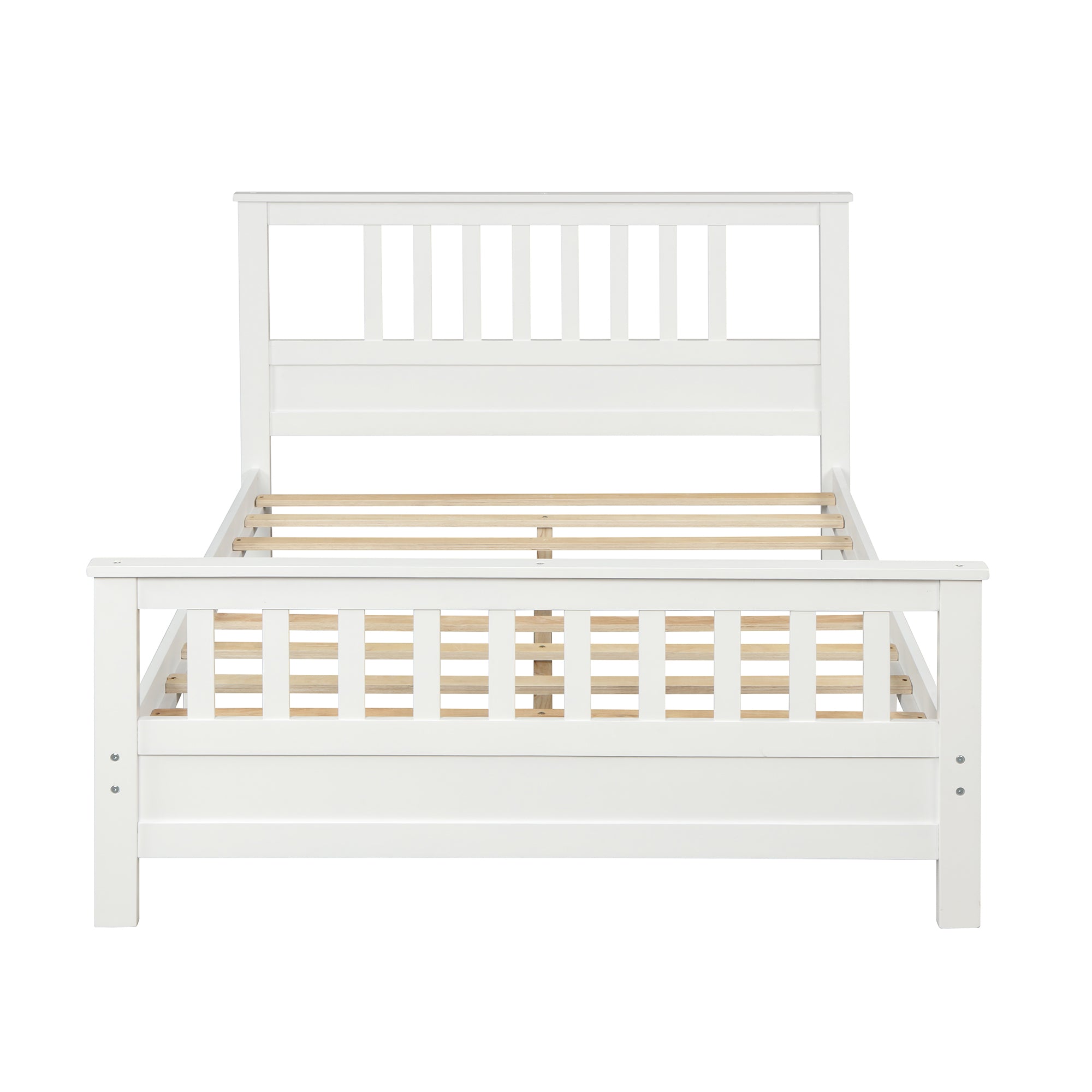White Pine Wood Platform Bed with Paneled Headboard and Footboard, Full Size - Grand Goldman Shop