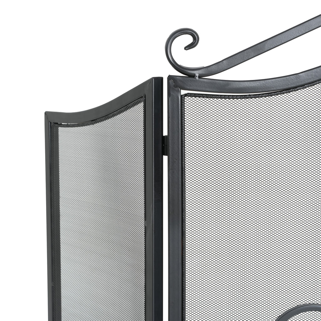 Onyx 3-Panel Iron Fireplace Screen 54' x 31.5', Black Finish - Grand Goldman Shop
