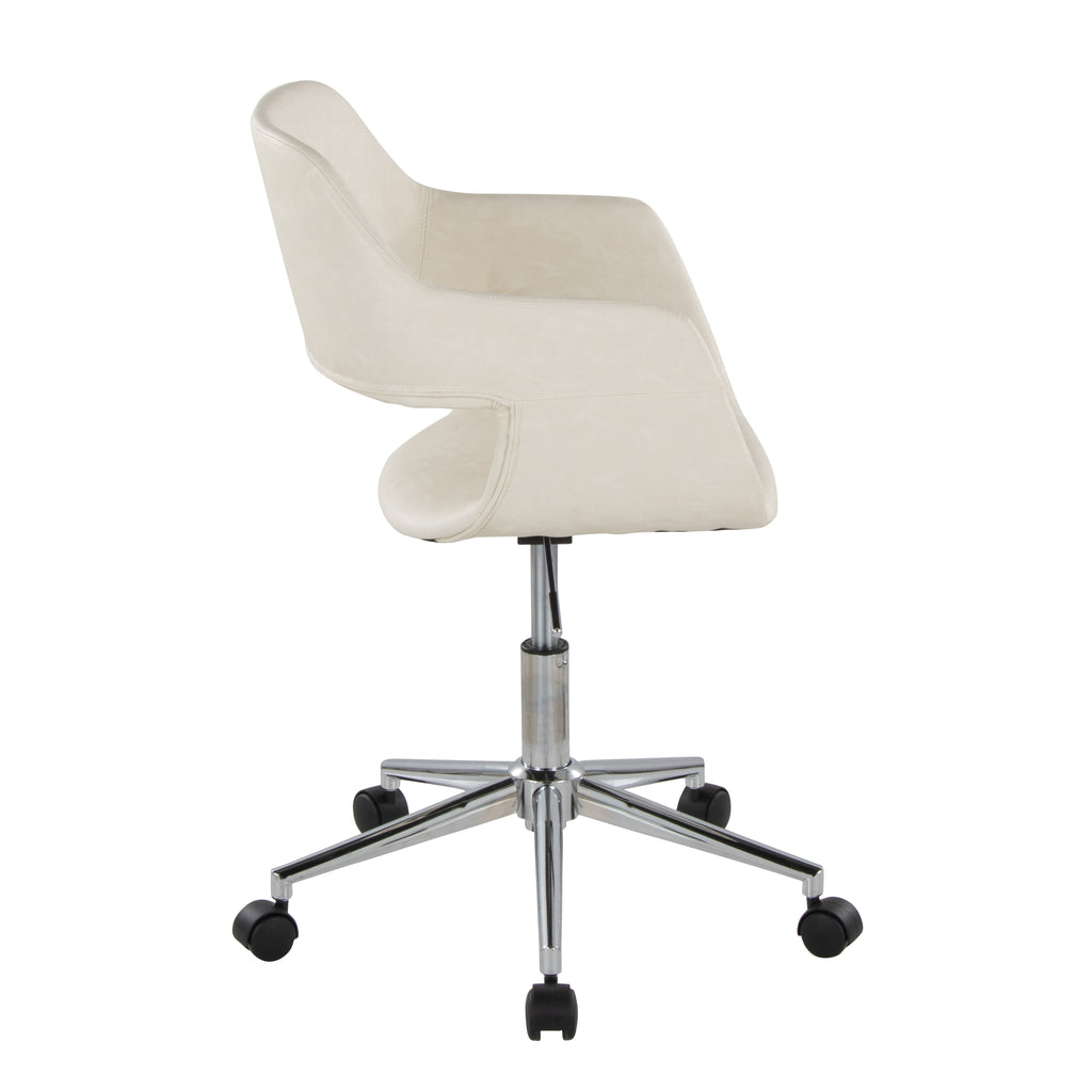 Contemporary Task Chair in Chrome Metal and Cream Faux Leather - Grand Goldman