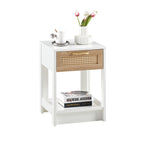 Modern Rattan End Table with Drawer, White MDF and Rattan, 15.75' Square - Grand Goldman Shop