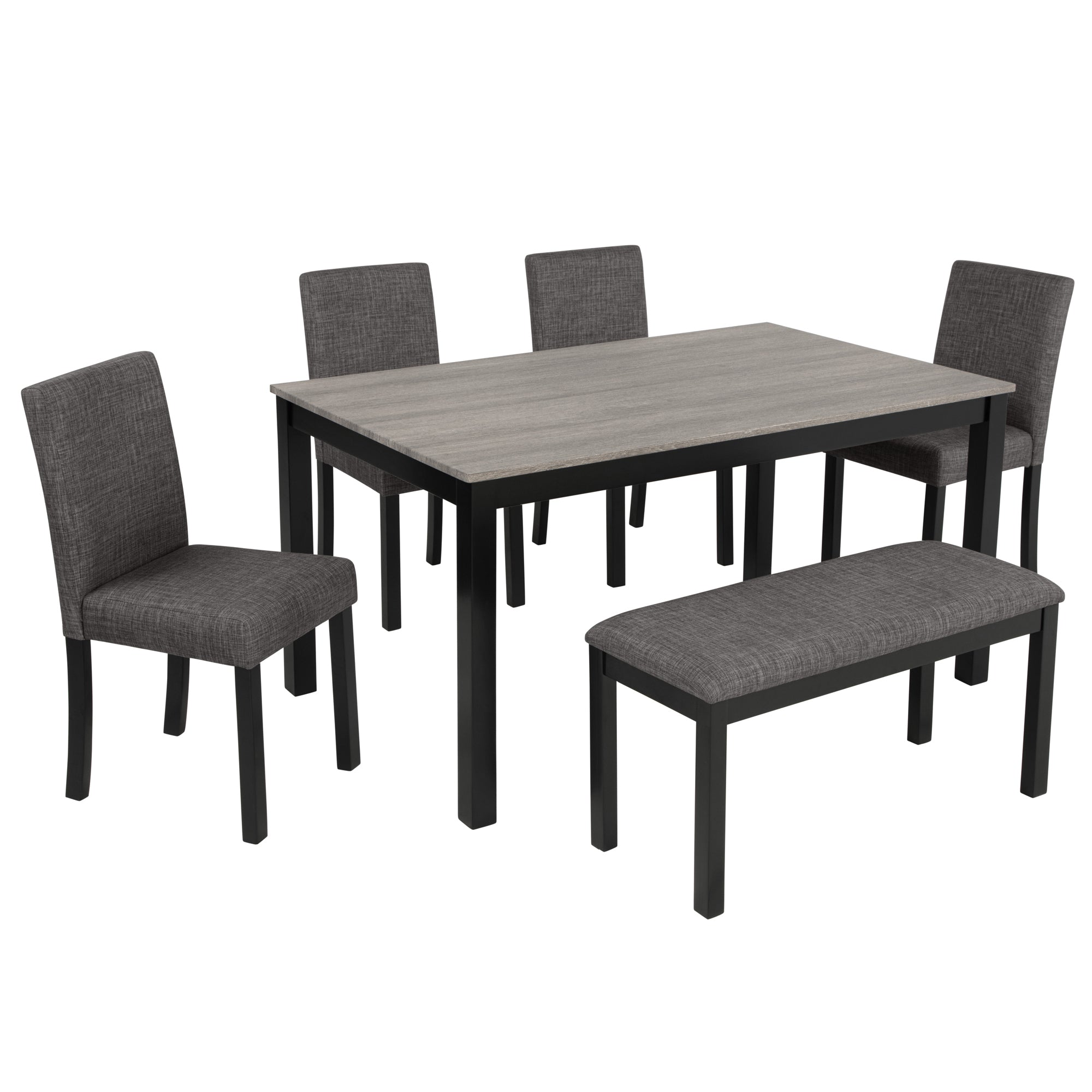 Modern 6-Piece Dining Table Set with Bench and Chairs for Dining Room or Kitchen – Light Grey & Black Two-Tone - Grand Goldman Shop