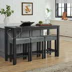 59 Inch Bar Table, Dining Table, Sofa Table with Power Outlet, 3 Upholstered Stools, 4 Piece Bar Table and Chair Set for Living Room, Dining Room, Kitchen - Grand Goldman Shop