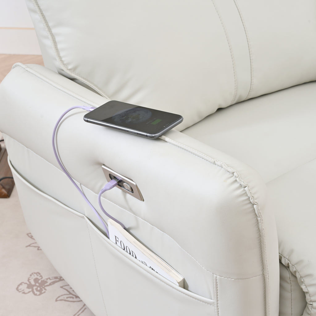 270° Power Swivel Rocker Recliner Chair, PU Leather Electric Glider Reclining Sofa with USB Ports, Power Swivel Glider, Rocking Chair,Nursery Recliners for Living Room Bedroom(Light Gray+270°Swivel) - Grand Goldman Shop