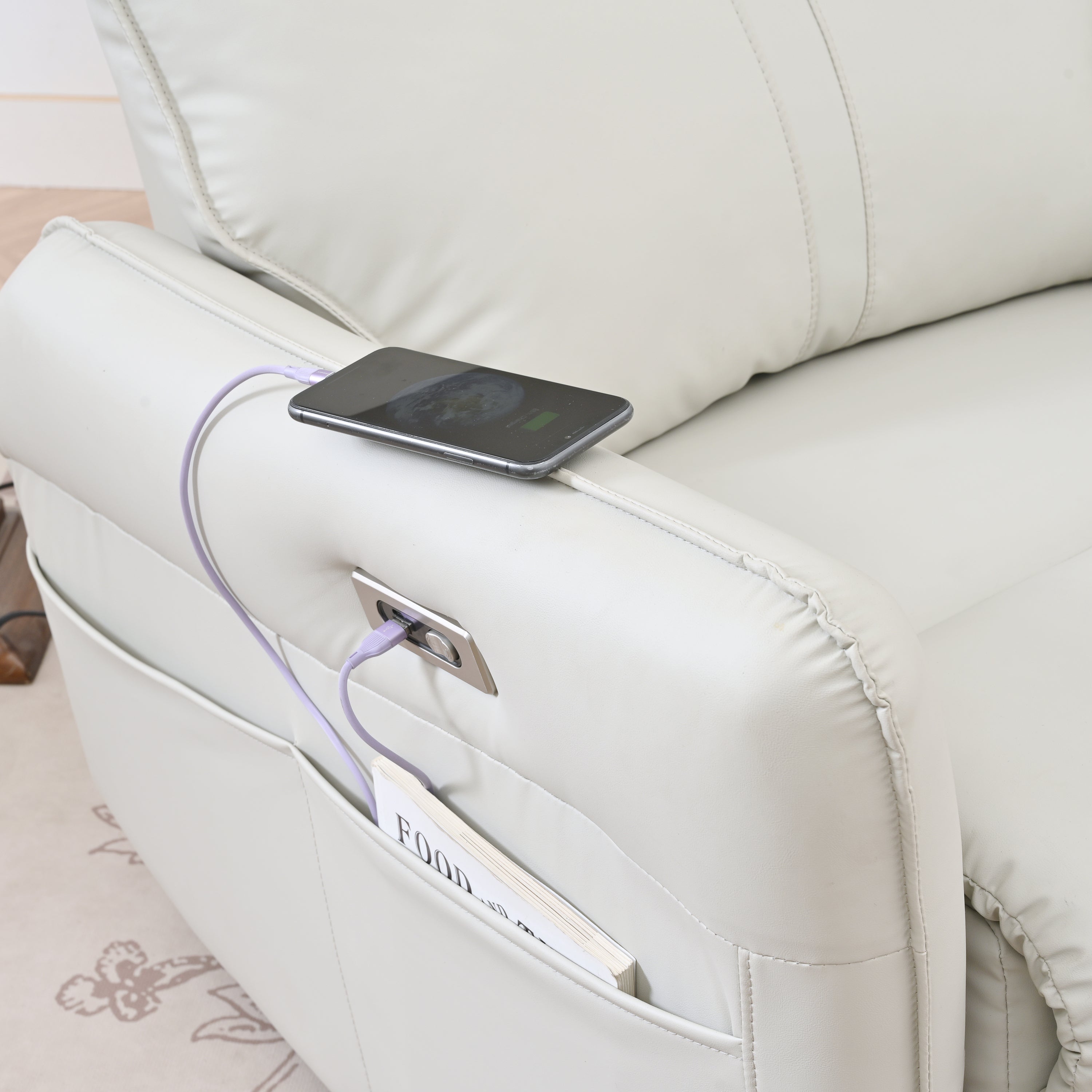 270° Power Swivel Rocker Recliner Chair, PU Leather Electric Glider Reclining Sofa with USB Ports, Power Swivel Glider, Rocking Chair,Nursery Recliners for Living Room Bedroom(Light Gray+270°Swivel) - Grand Goldman Shop