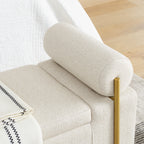 Elegant Upholstered Linen Storage Bench with Cylindrical Arms and Iron Legs, Beige - Grand Goldman Shop