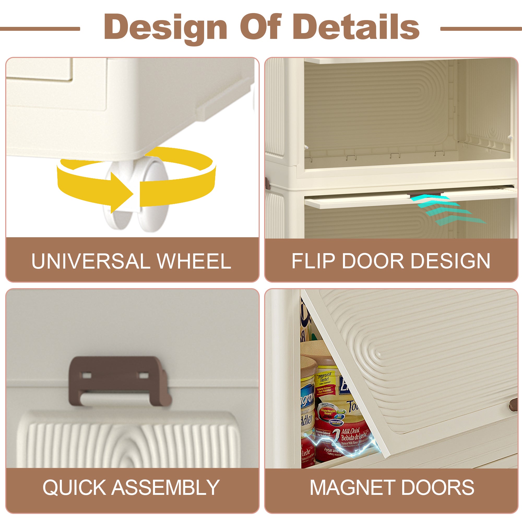 Portable Wardrobe Closet Storage Organizer with Magnetic Doors and Hanging Rod, Cream White - Grand Goldman Shop