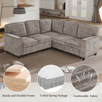 L-Shaped Sofa with Pull Out Sofa Bed, Sleeper Sofa Couch Bed with Storage Seat, 5 Seat Sectional Sofa Bed with USB, Sectional Sofa Couch for Living Room, Apartment, Light Brown - Grand Goldman Shop