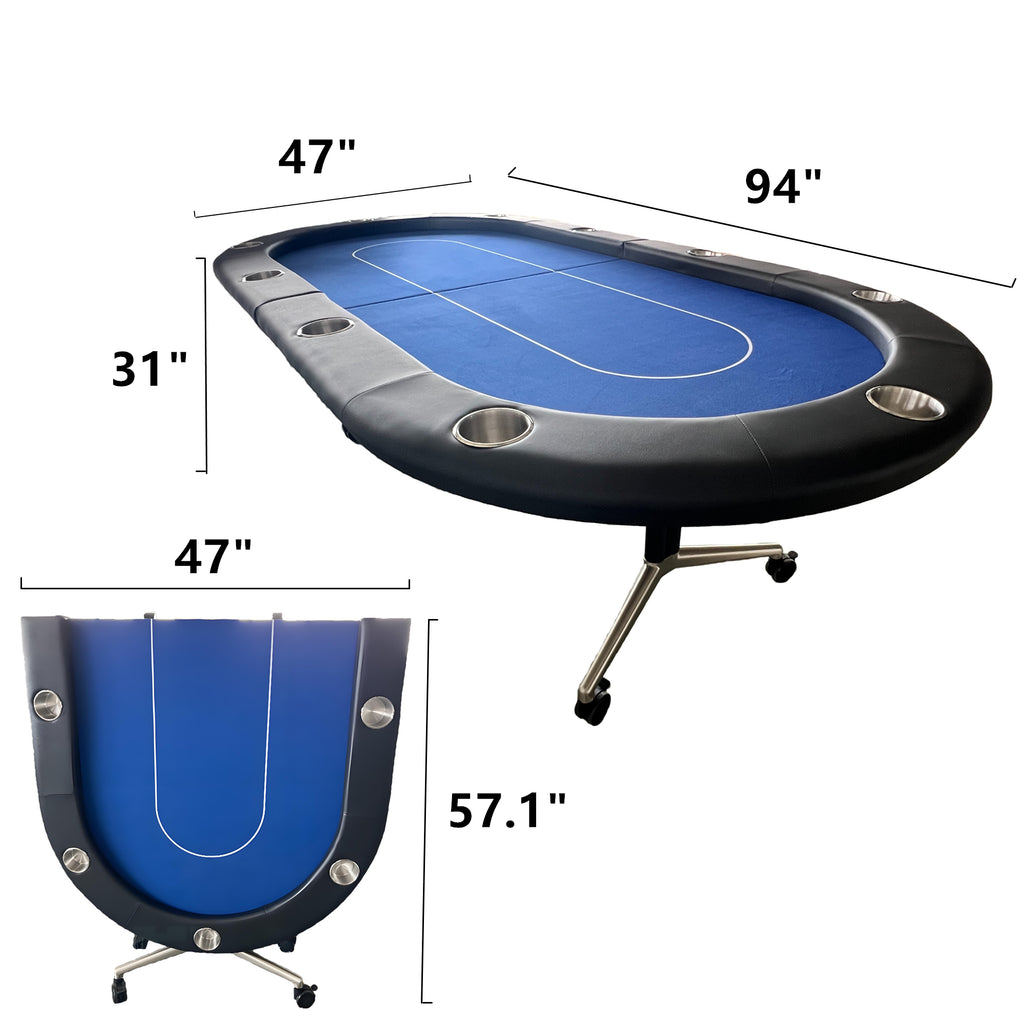 INO Design 94' Fodable Poker Table for 10 players, Blue | Premium Home Decor - Grand Goldman