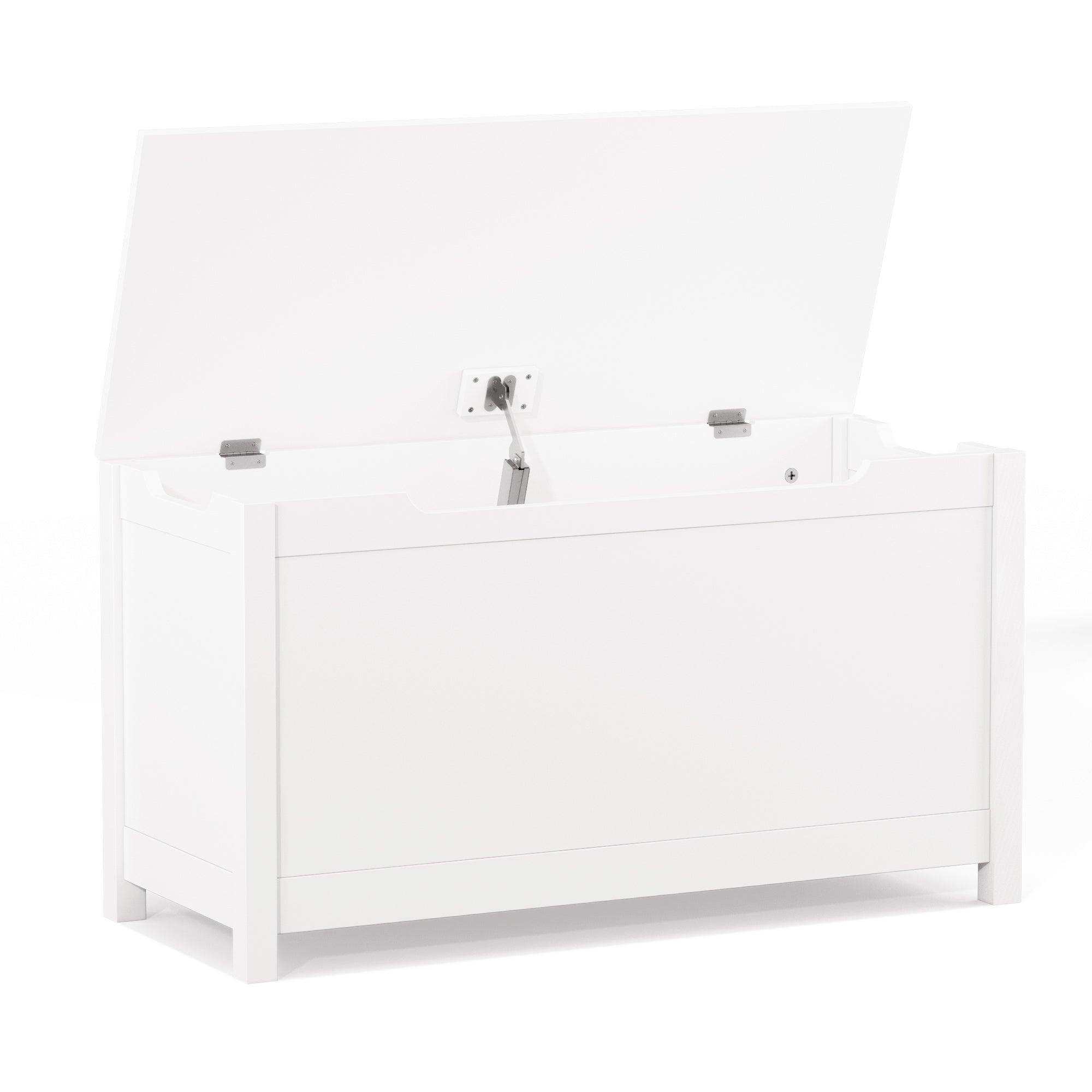 Kids Wooden Toy Box Storage with Safety Hinged Lid for Ages 2+ (White) - Grand Goldman