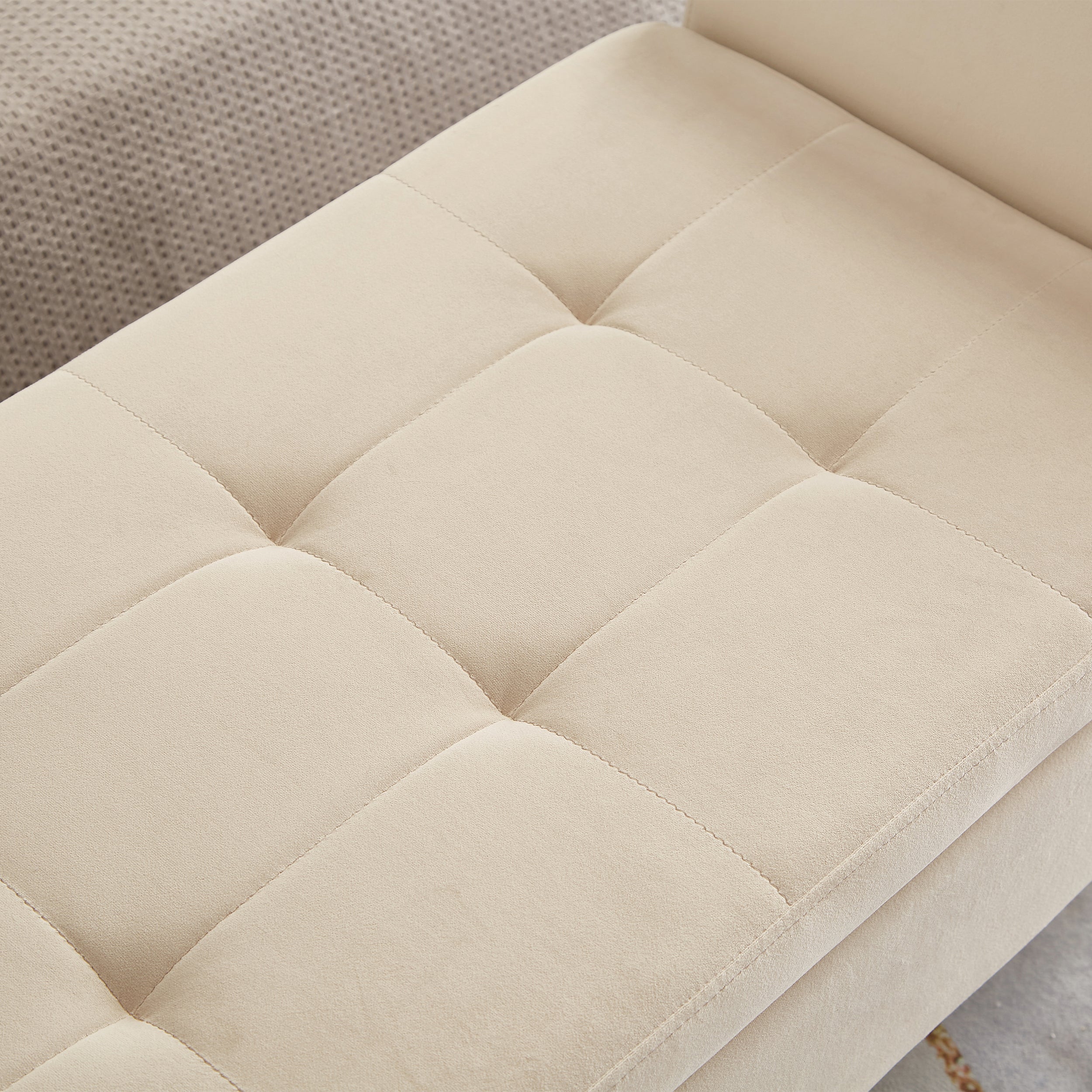 51.5' Bed Bench with Storage Beige Velvet - Grand Goldman Shop