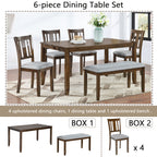6PCs Kitchen Dining Set, Rectangular Wooden Dining Table with 4 Upholstered Chairs and a Bench, Dining Table Set for 6 People, Living Room, Home Bar and Kitchen, Walnut - Grand Goldman Shop