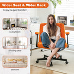 Orange Velvet Criss Cross Armrest Office Chair with Wheels - Stylish for Home Office, Gaming & Makeup | Premium Home Decor - 