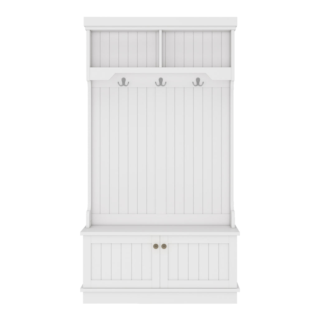 Hall Tree with Storage Shoe Bench for Entryway and Hallway, 4-in-1 Design Coat Racks with Hooks for Living Room, White - Grand Goldman Shop