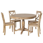 Modern Natural Wood Wash Dining Table Set for 4 with Round Table and Chairs, Solid Wood and MDF - Grand Goldman Shop