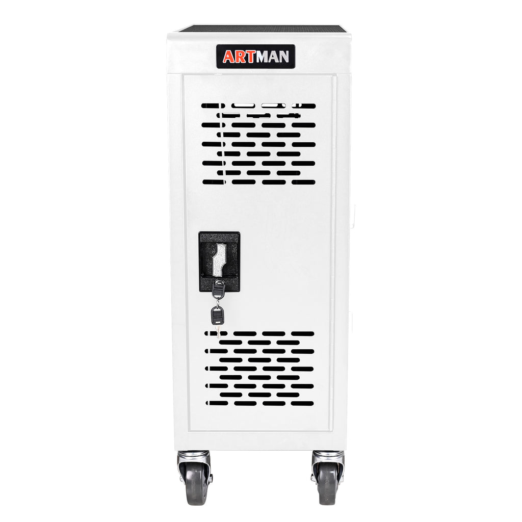 16 Bay Mobile School Charging Cart Station for Chromebook, Tablet and Laptop Computer with Power Strip Included - White