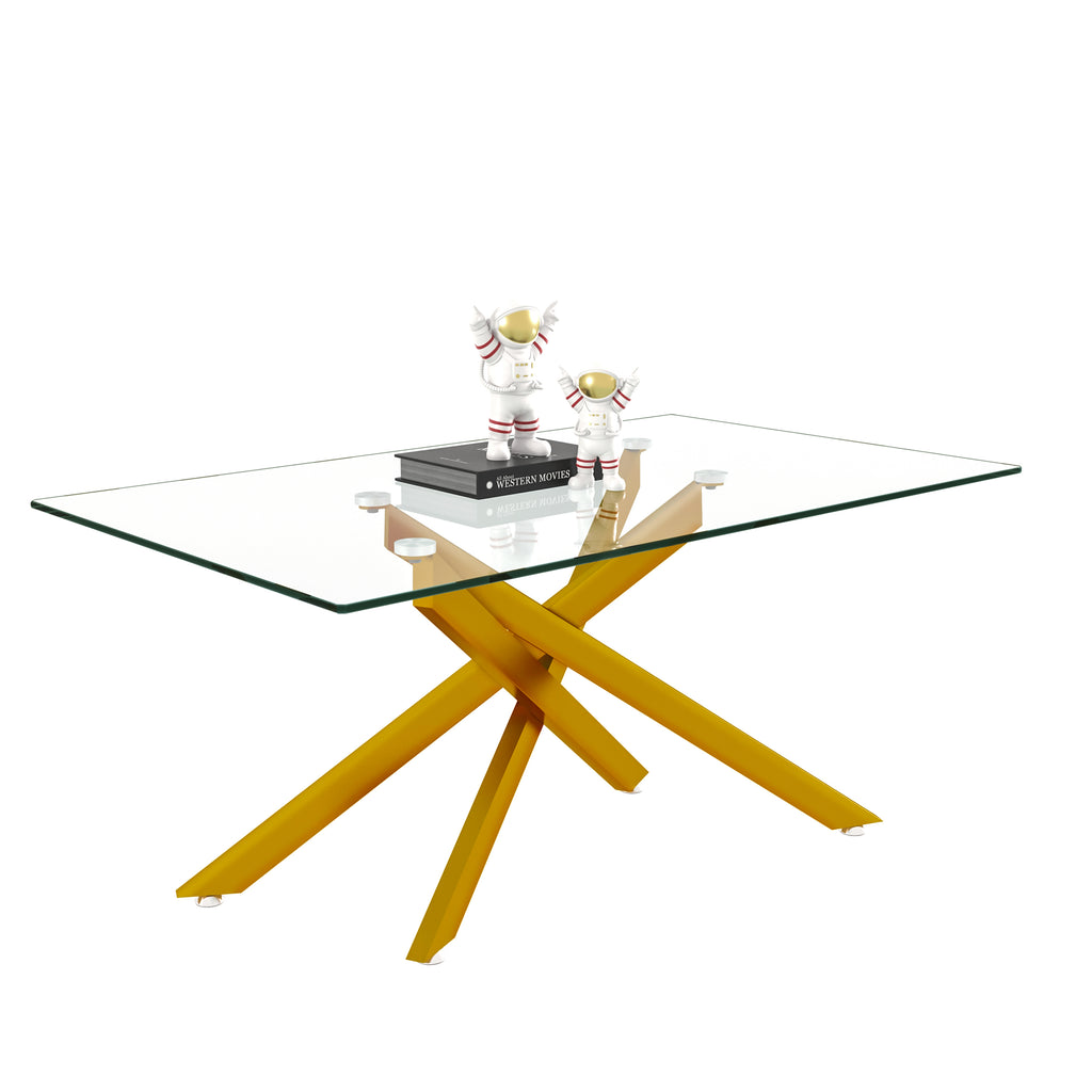 39.37' Rectangular Clear Tempered Glass Coffee Table,Stylish Design with Golden Metal Legs, Coffee Table for Living Room - Grand Goldman Shop