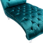 Velvet Chaise Lounge Indoor, Button-Tufted Upholstered Chaise Lounge Chair with Pillow, Teal Velvet, 63.38 inch - Grand Goldman Shop