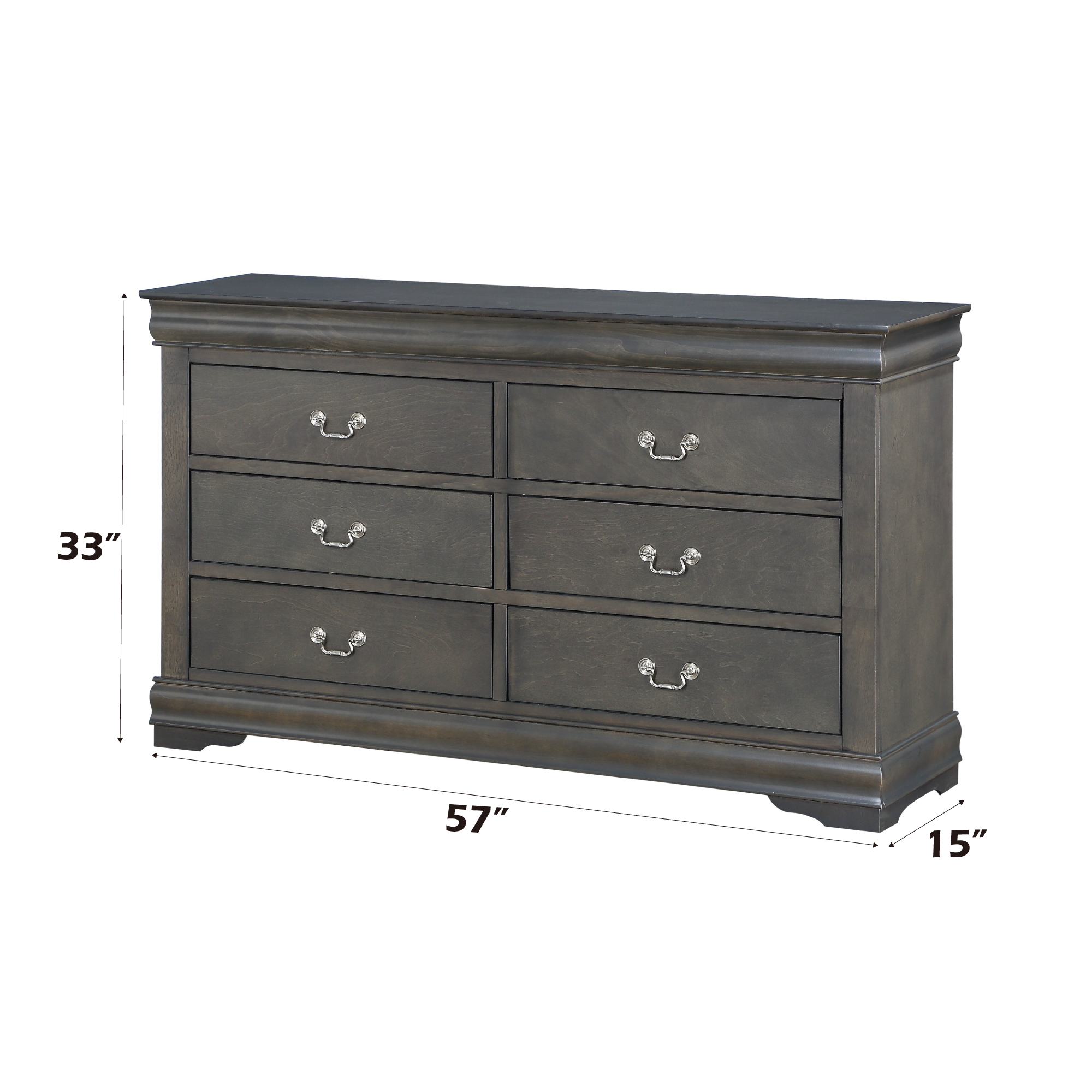 Louis Philippe Dark Gray Finish 4 PCS Bedroom Set (E. King) - Grand Goldman Shop