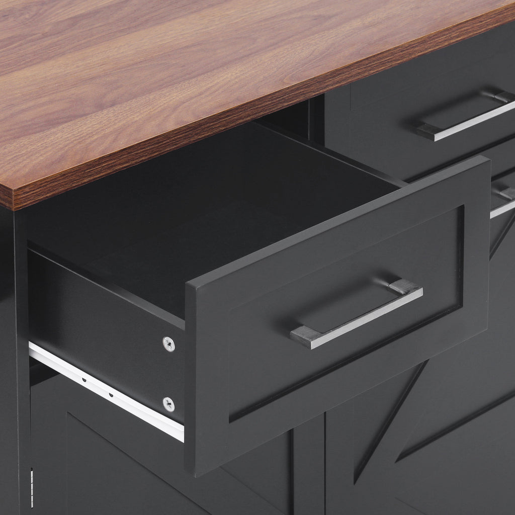 K&K 47.2' Farmhouse Kitchen Island with Drop Leaf, Kitchen Storage Island with Removable Side Racks, Two Drawers, Rolling Kitchen Cart on Wheels with Towel Rack, for Home, Kitchen, Dining Room, Black - Grand Goldman Shop