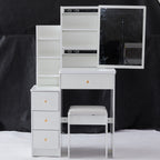 29.2' Small Space Left Bedside Cabinet Vanity Table + Cushioned Stool, Extra Large Right sliding mirror, Multi Layer High Capacity Storage, Practical Fashionable Dresser, EPA, GCC, UL Certificate - Grand Goldman Shop