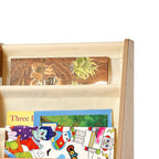 Wooden Kids Bookshelf 4-Tier, Toy Storage Organizer for Toddler, Book Shelf for Kids Rooms with 6-Layer Sling Book Rack, Baby