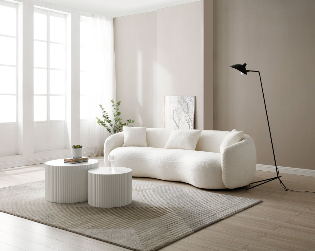 Mid Century Modern Curved Living Room Sofa, 4-Seat Boucle Fabric Couch for Bedroom, Office, Apartment, off white(beige and white) - Grand Goldman Shop