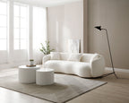 Mid Century Modern Curved Living Room Sofa, 4-Seat Boucle Fabric Couch for Bedroom, Office, Apartment, off white(beige and white) - Grand Goldman Shop