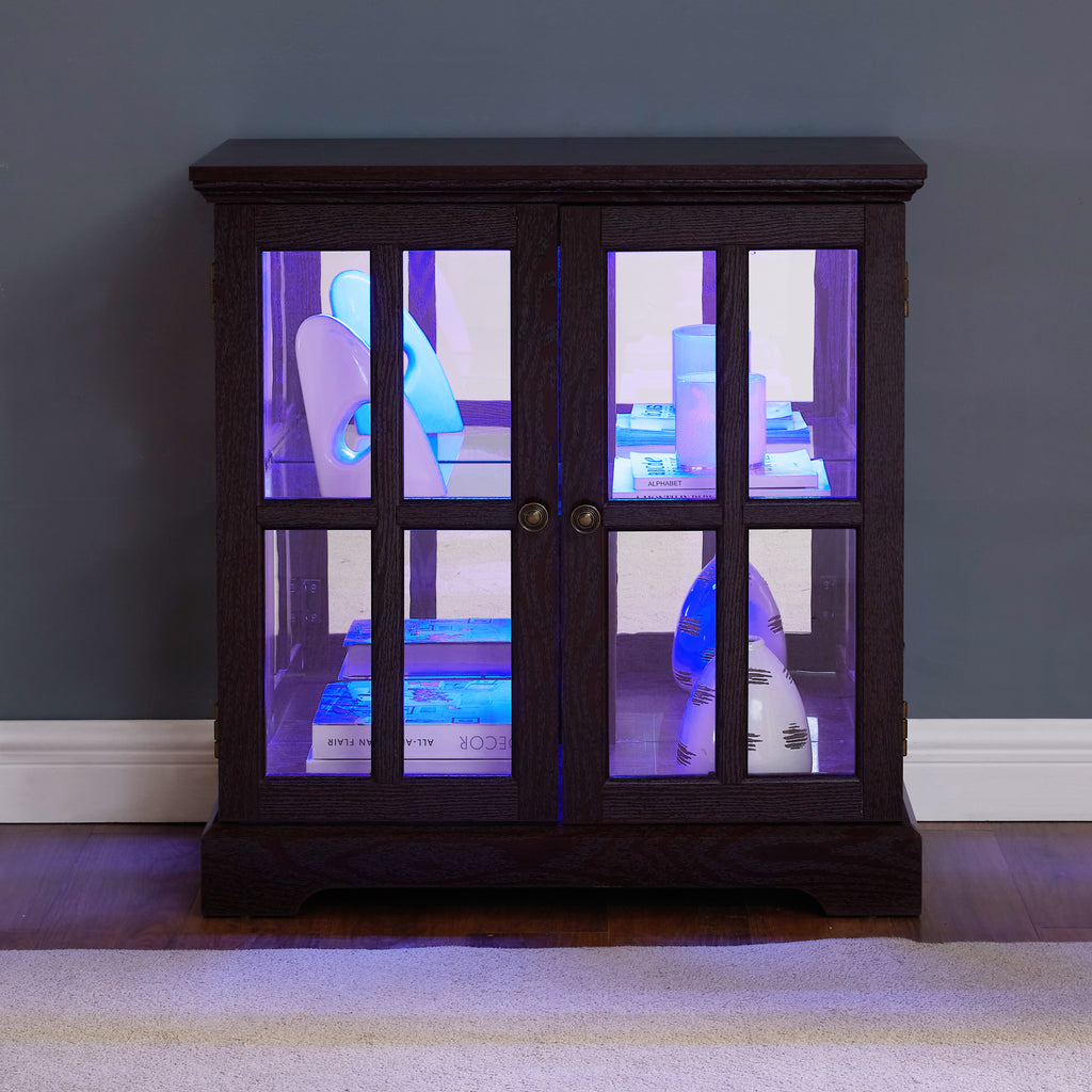 LED Curio Display Cabinet,Antique Display Cabinet with Adjustable Shelves,Retro Design Quality Showcase with Lattice Doors Elegant Bookcase and Storage Cabinet for Home Decor and Organization CHE - Grand Goldman Shop