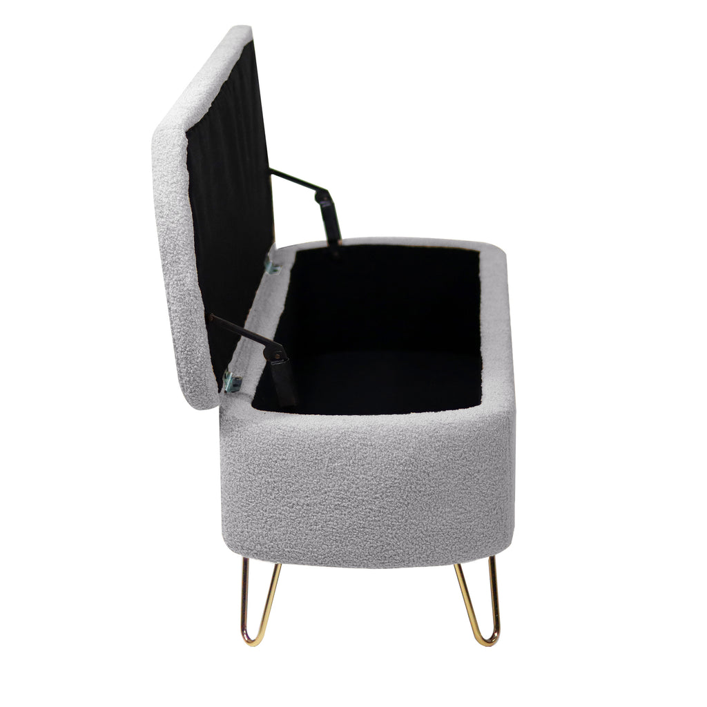 Grey Storage Ottoman Bench for End of Bed Gold Legs, Modern Grey Faux Fur Entryway Bench Upholstered Padded with Storage for Living Room Bedroom - Grand Goldman Shop