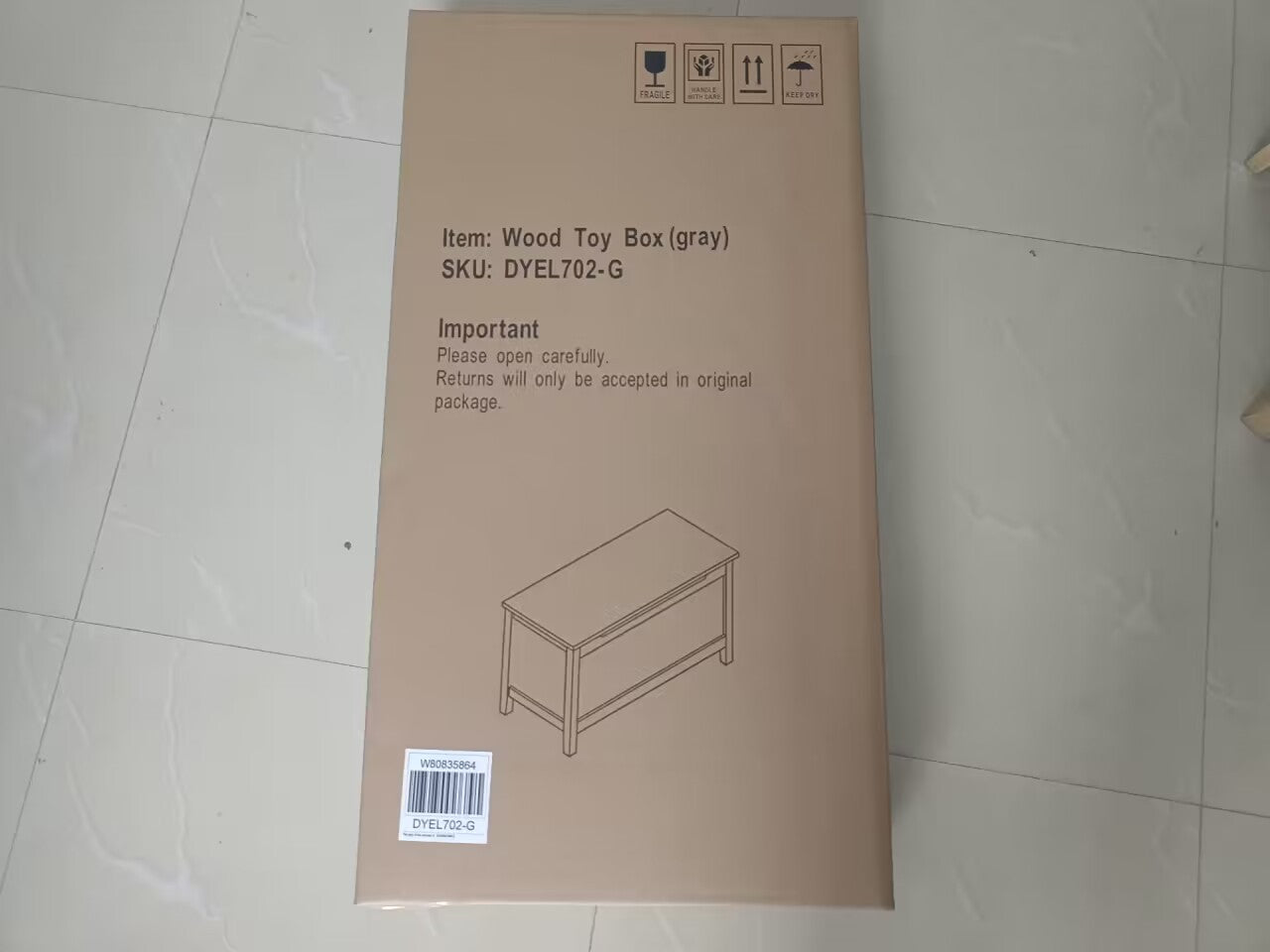 Kids Wooden Toy Box Storage with Safety Hinged Lid for Ages 2+ (Gray) - Grand Goldman