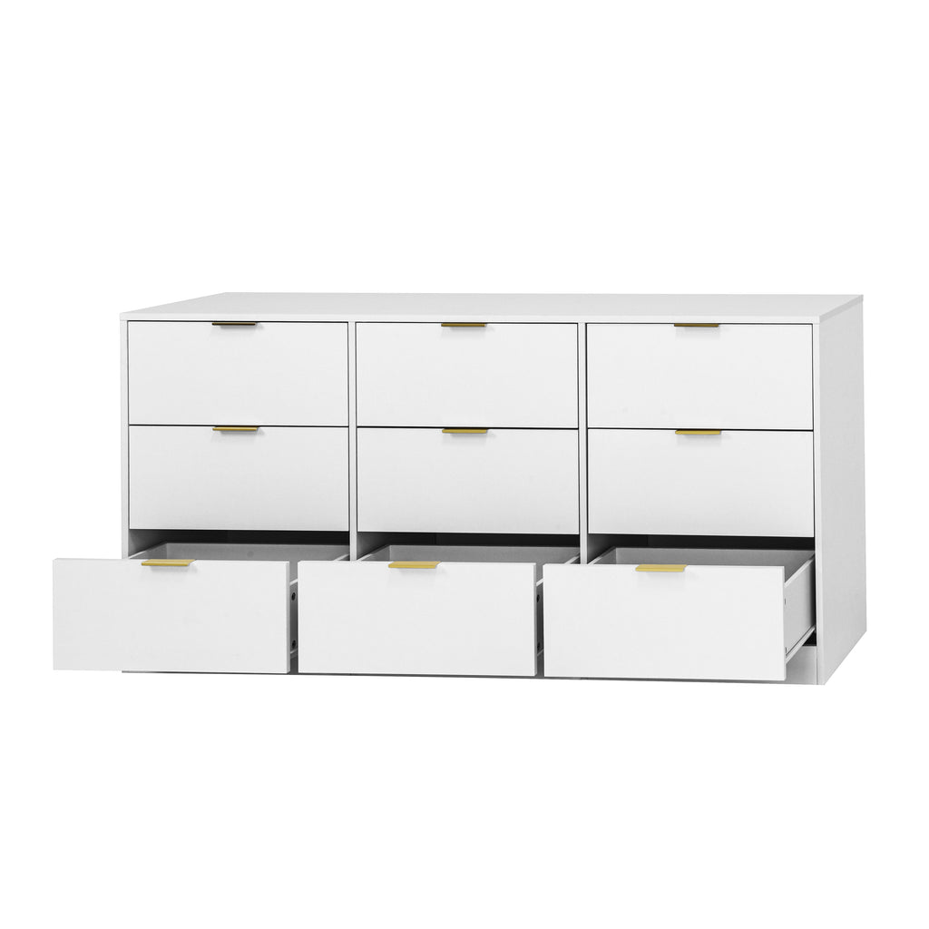 White 9 Drawer Dresser, 63' Large Deep Chest of Drawers, Wooden Dresser Storage Cabinet with 9 Drawers for Bedroom, Long Dressers for Living Room, Hallway - Grand Goldman Shop