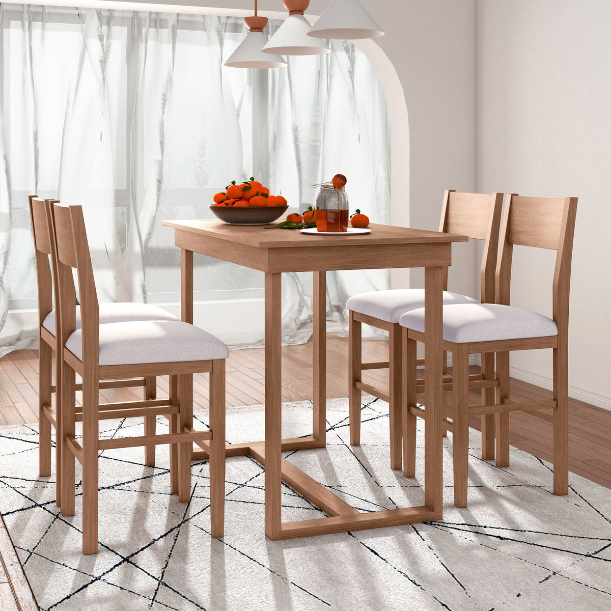 TOPMAX Farmhouse Counter Height 5-Piece Dining Table Set with 1 Rectangular Dining Table and 4 Dining Chairs for Small Places,Brown - Grand Goldman Shop