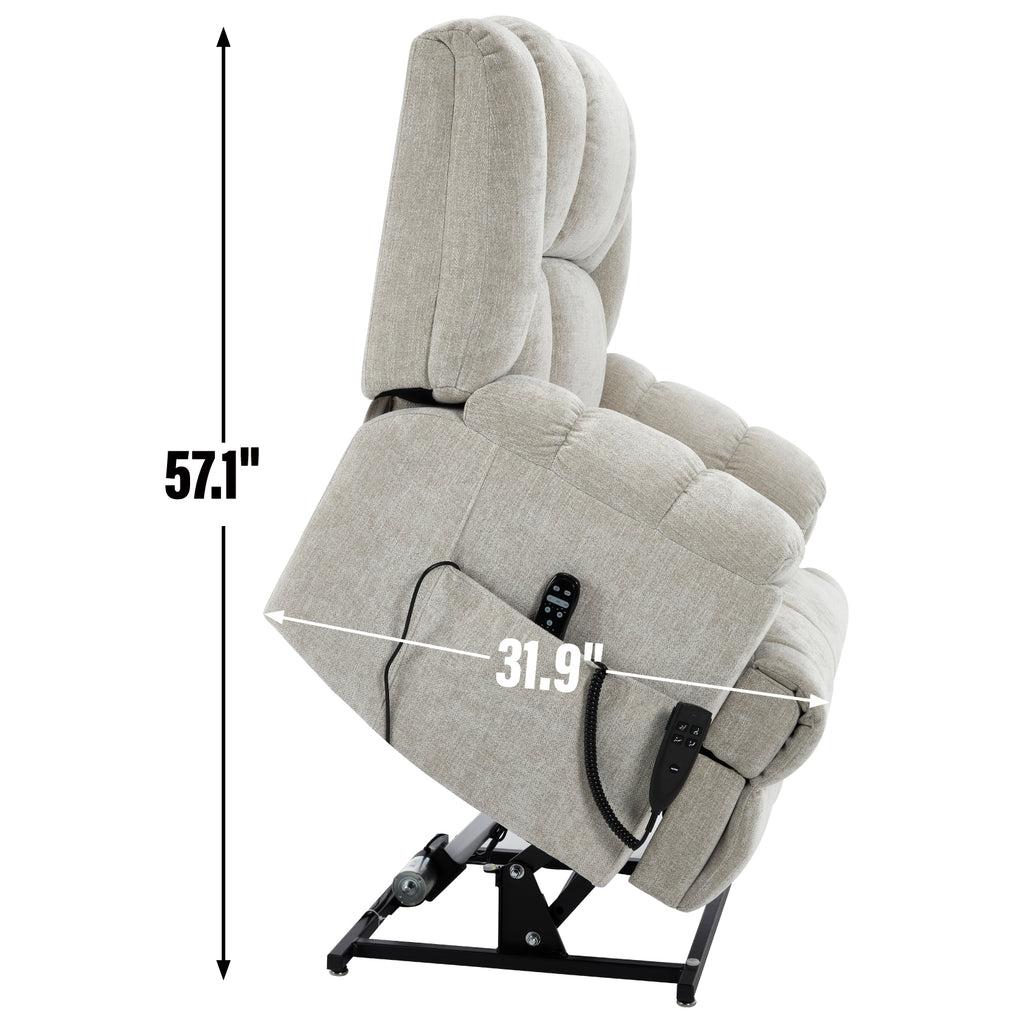 Dual Motor Heat Massage Infinite Position Up to 350 LBS Electric Power Lift Recliners with Power-Remote, Medium-firm and Heavy Duty, Beige - Grand Goldman Shop