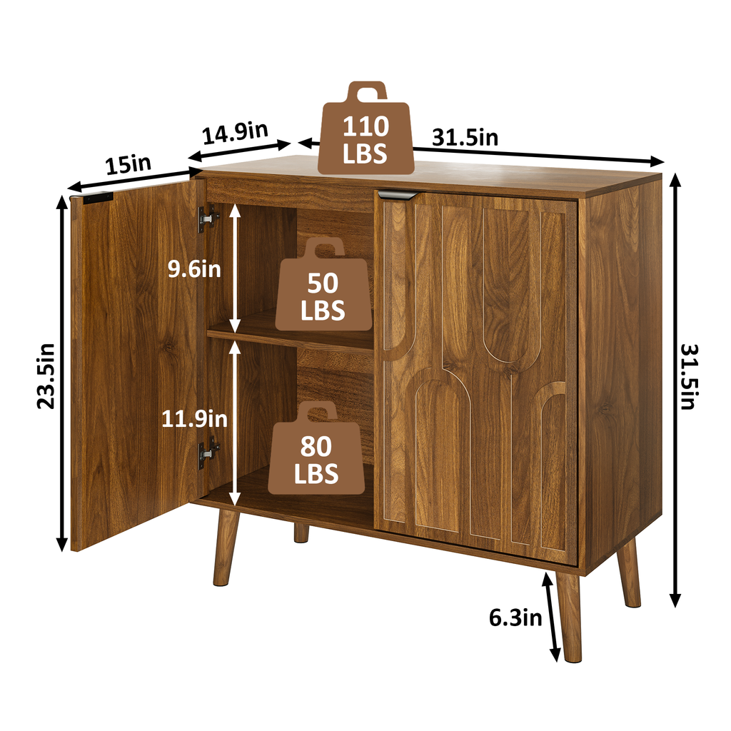Farmhouse Style Sideboard Buffet Cabinet with Storage, Walnut Wood Coffee Bar Cabinet, 31.5' W - Grand Goldman Shop