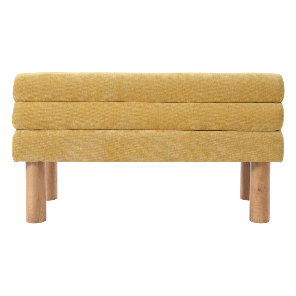 Upholstered Dining Bench, End of Bed, Entryway Bench, Ottoman for Dining Room, Bedroom, Living Room, Rubber Wood Leg 300 LBS Support, Yellow - Grand Goldman Shop
