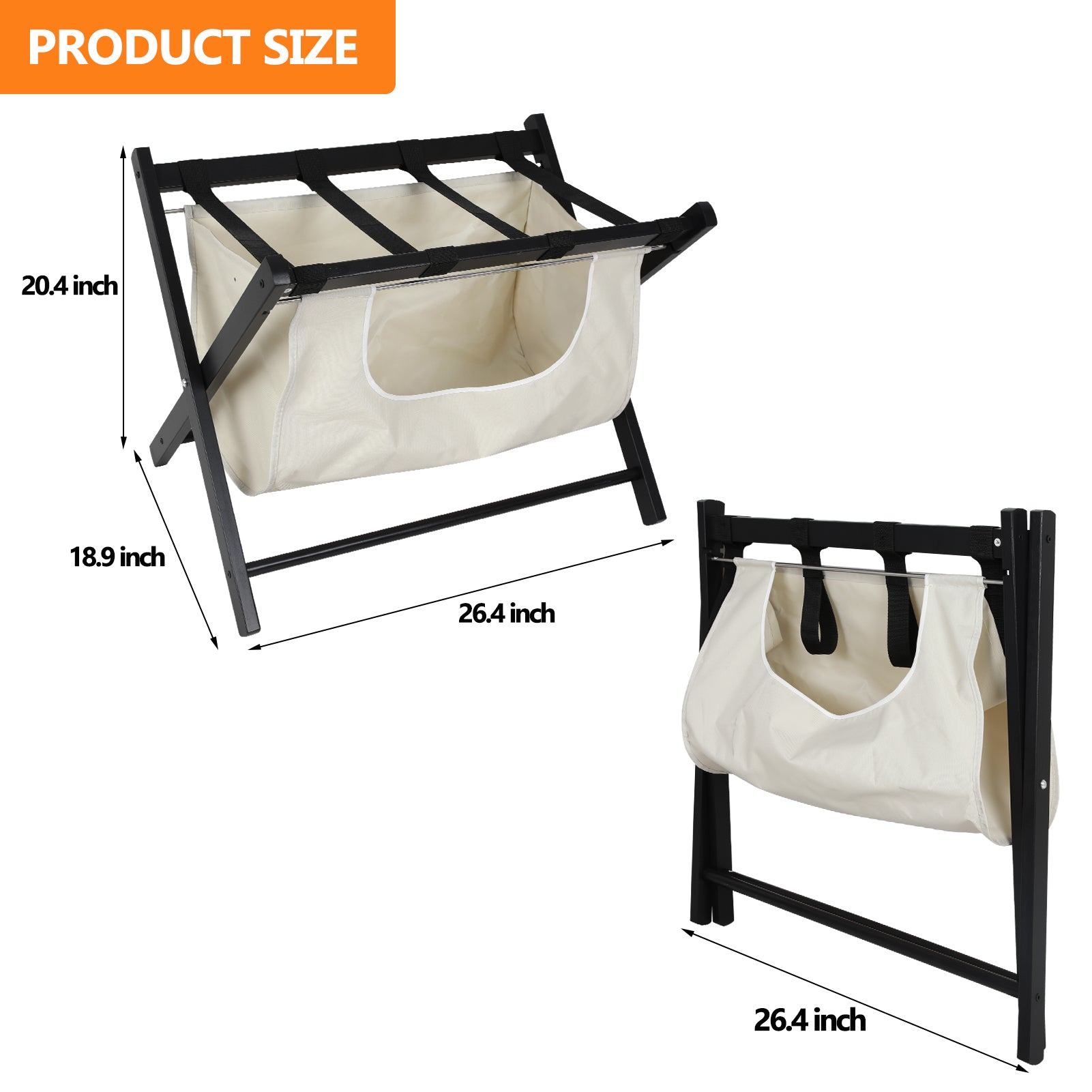 Hofitlead Wooden Luggage Rack, Folding Luggage Rack Suitcase Stand with Storage Shelf for Home Guest Room Bedroom Hotel,Black