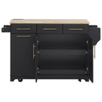 K&K 59.3' Kitchen Island with Storage 2 Pull Out Cabinet Organizers & Rubber Wood Drop Leaf, Rolling Kitchen Island with Trash Can Storage, Power Outlet, Spice & Towel Rack for Kitchen, Dining, Black - Grand Goldman Shop