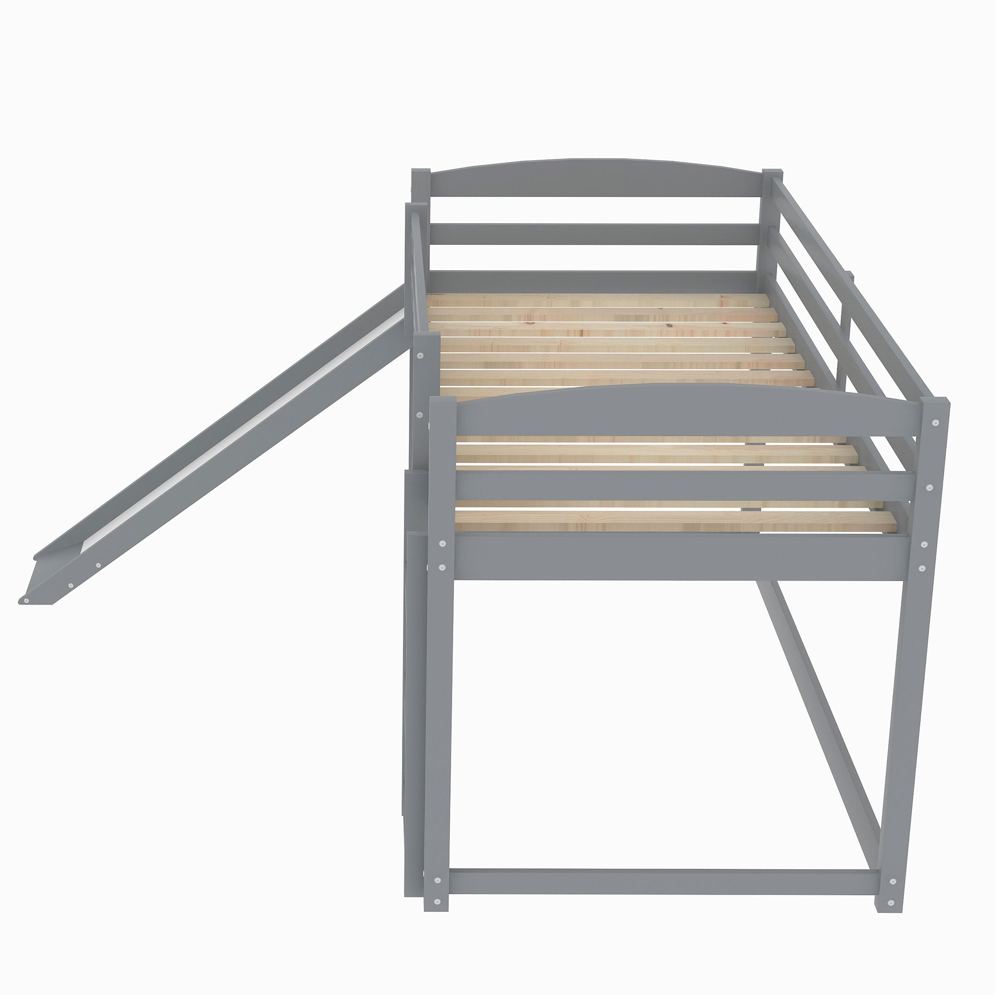 Gray Twin over Twin Bunk Bed with Convertible Slide and Ladder, Pine Wood and MDF, 79.3''L x 84.4''W x 46.5''H - Grand Goldman Shop