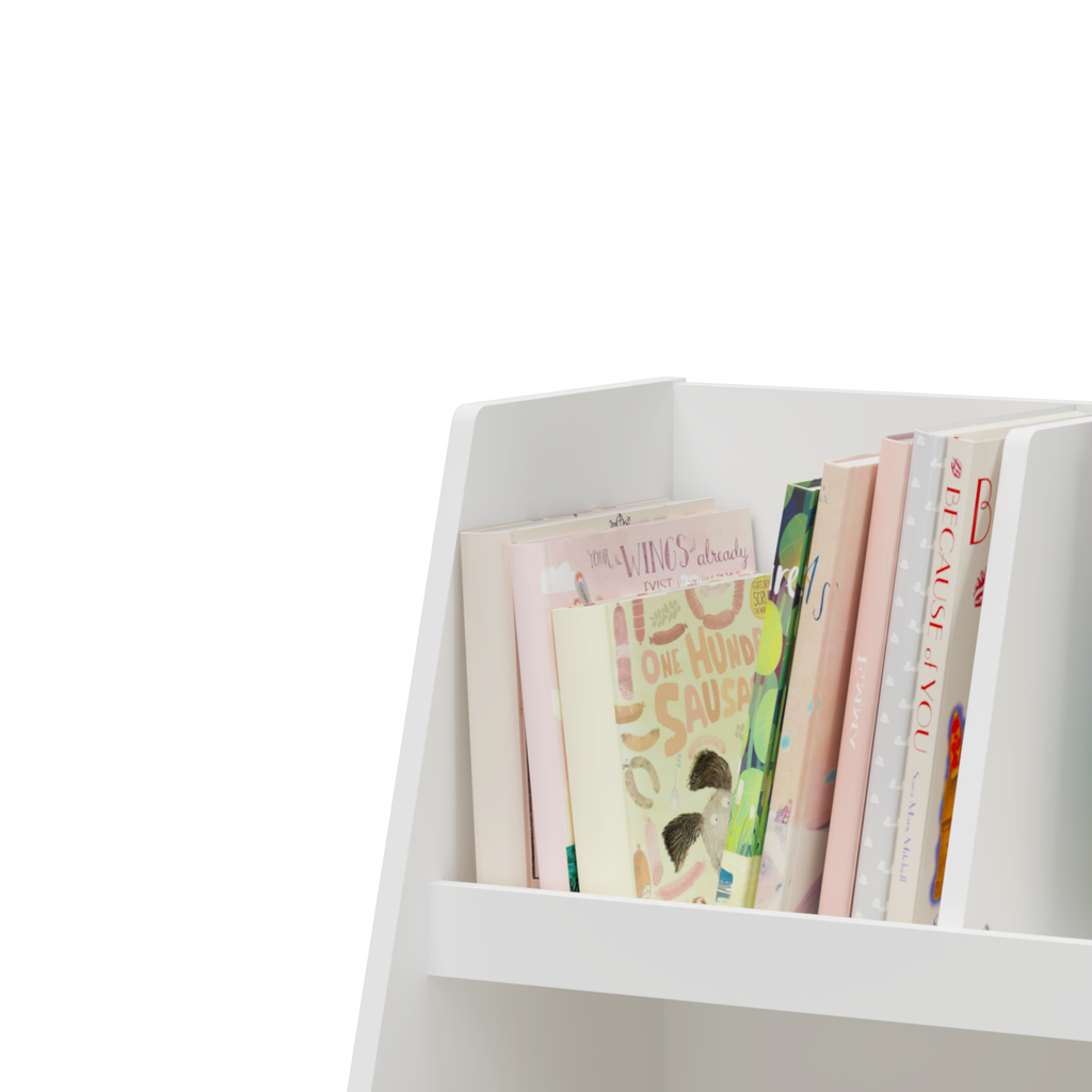 Modern Kids Bookshelf and Toy Organizer with 5 Cubbies, 2-Tier Wooden Open Bookcase, White MDF and Pine Legs | Premium Home D