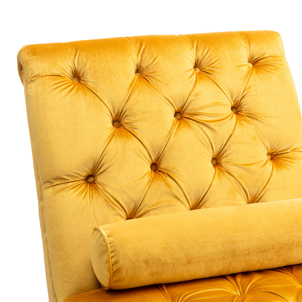 Velvet Button-Tufted Upholstered Chaise Lounge Chair with Pillow for Bedroom Living Room Office, Mustard - Grand Goldman Shop