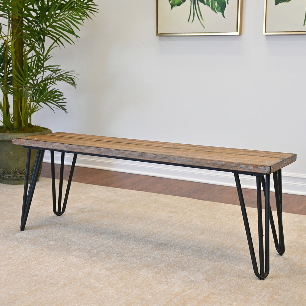 Aryven Industrial Wood Dining Bench, Rustic Dark Pine Finish - Grand Goldman Shop