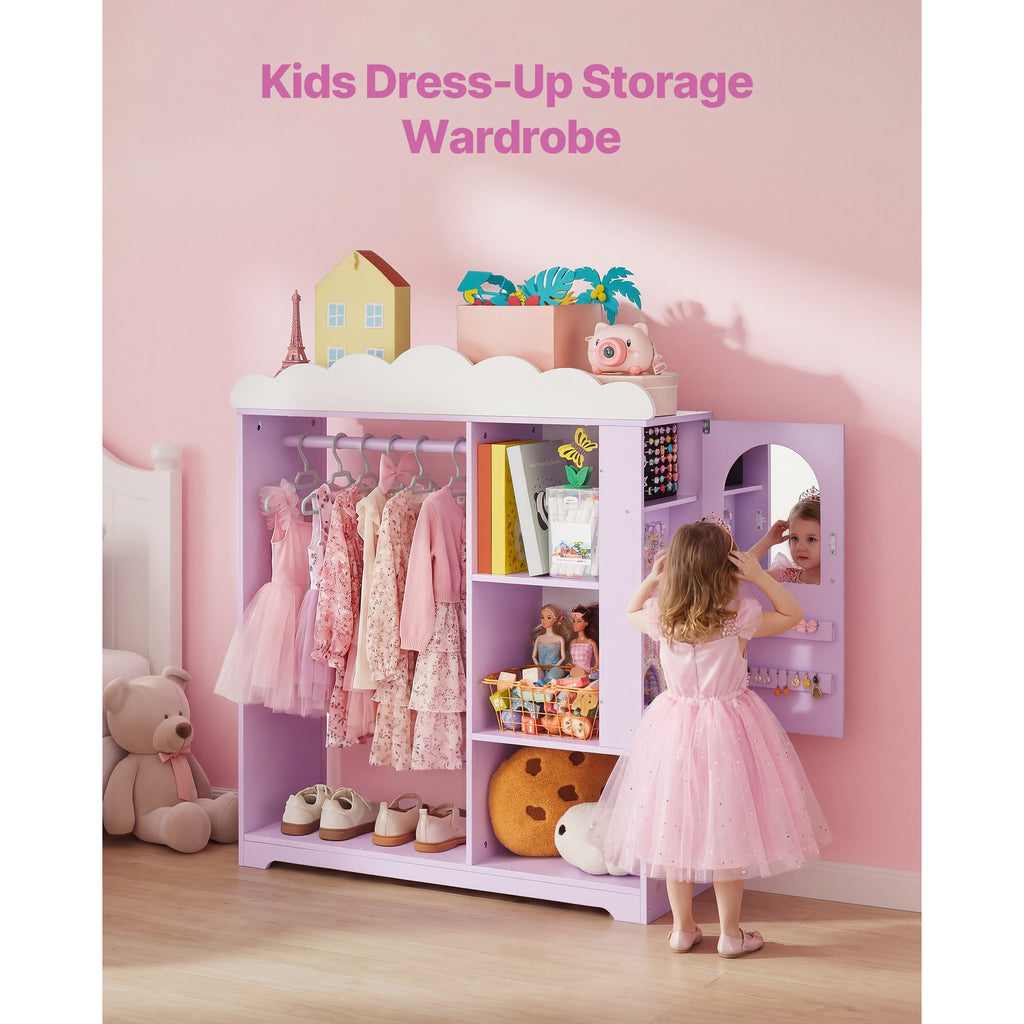 Kids Dress Up Storage, with Jewelry Cabinet, Dress Up Closet with Mirror and Shelves, Princess Costumes Wardrobe Closet, Todd