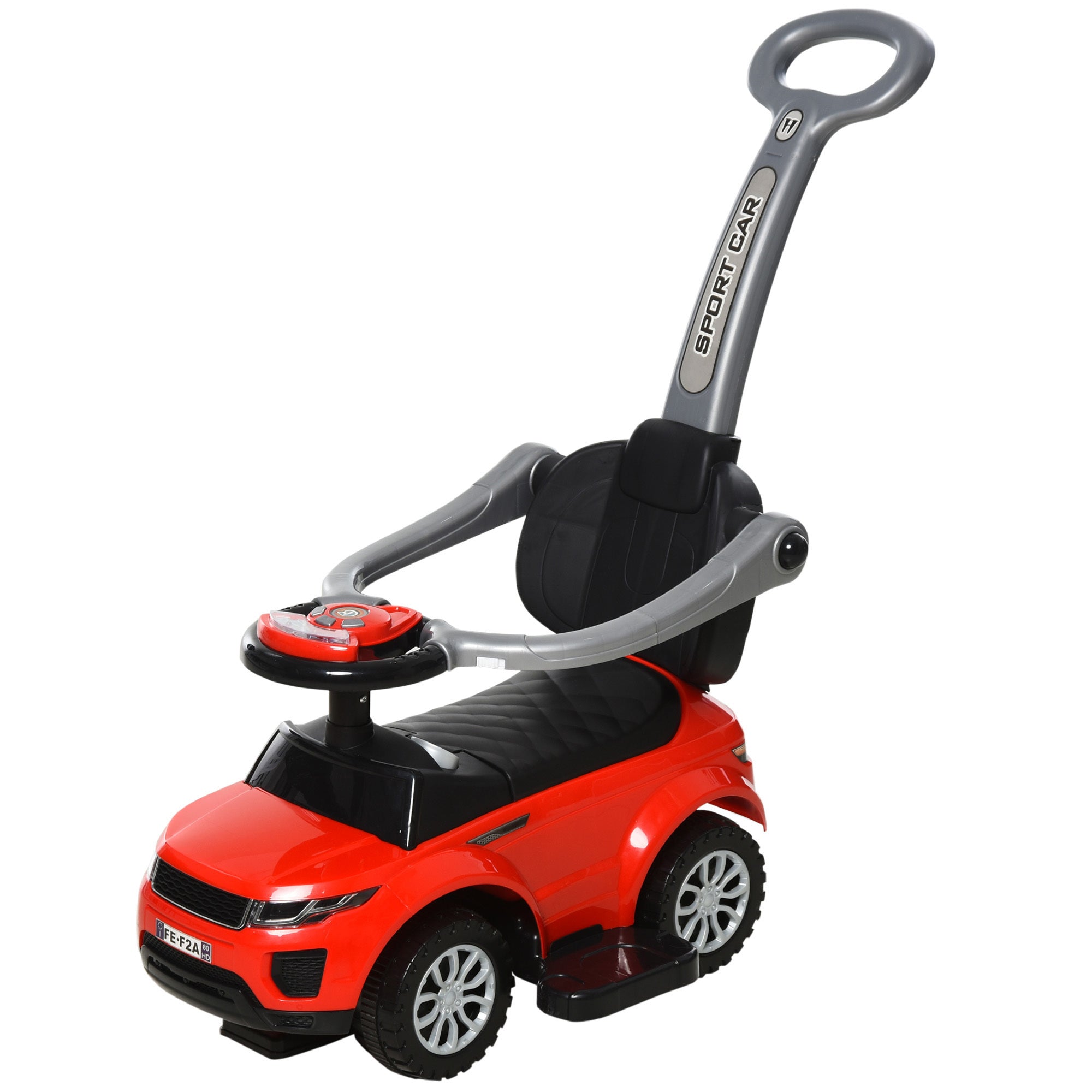 Aosom 2 In 1 Push Cars for Toddlers Kid Ride on Push Car Stroller Sliding Car with Horn Music Light Function Secure Bar Ride 