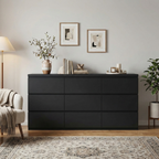 9 Drawer Dresser with No Handle Design, Modern Black Matte Wood Dresser for Bedroom, Storage Chest of Drawers for Living Room, Hallway, Entryway - Grand Goldman Shop